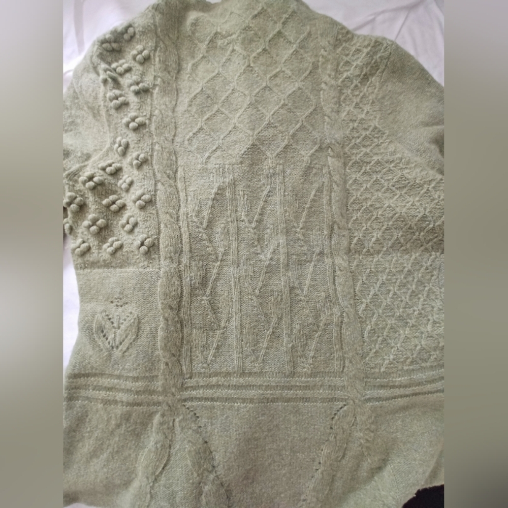 Anthropologie Moth Green Peplum Sweater with Buttons - Medium Marled Wool Blend - Picture 9 of 9